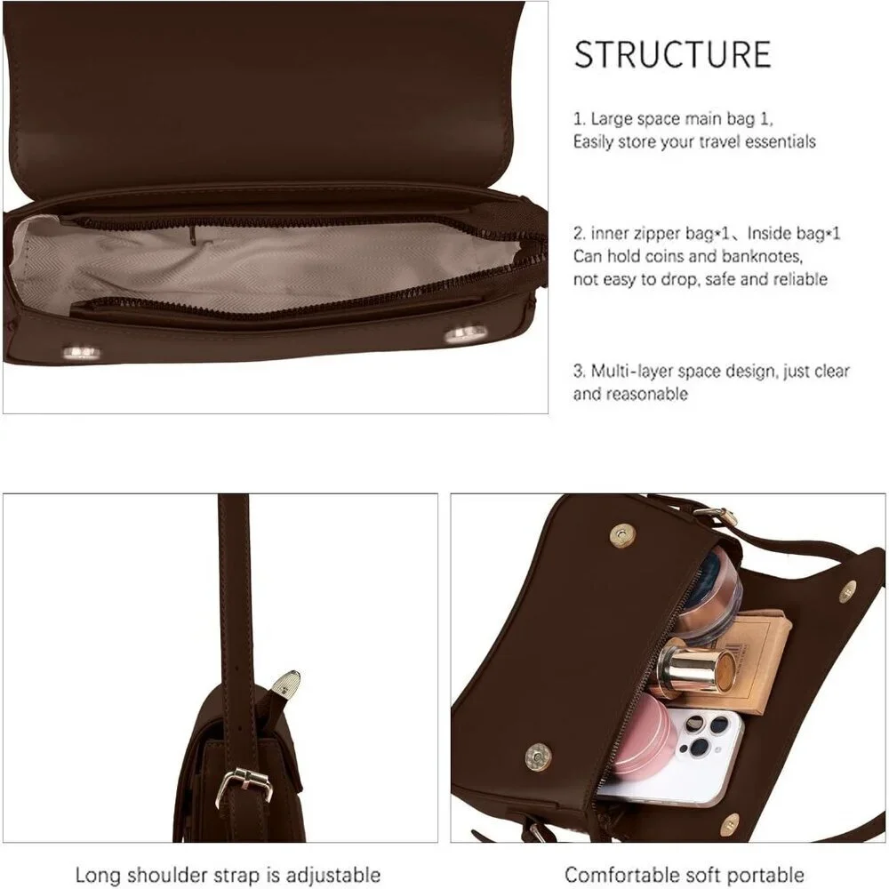 Shoulder Bag for Women Little Purse Hobo Bags Clutch Leather Handbags Brown Tote - Picture 4 of 8